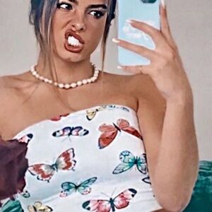 PrettyLittleThing Multicolor Butterfly Print Crop Top